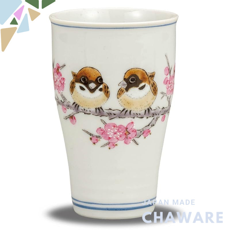 【made in japan】
Waza no Kura Stylish Beer Glass - Ceramic Sakeware, Kutani Porcelain Sparrow Design, Premium Japanese Br