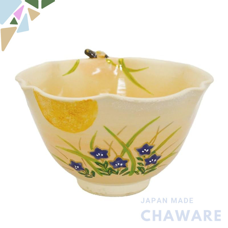 【made in japan】
Japanese Matcha Tea Bowl - Traditional Chawan, Made in Kyoto, Moon and Autumn Grass Design, by Koujou Ta