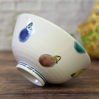 【made in japan】
Waza no Kura Stylish Rice Bowl - Kutani Porcelain, Colorful Eggplant Design, Ideal for Japanese Cuisine, Perfect for Birthday Gifts and Table Setting.