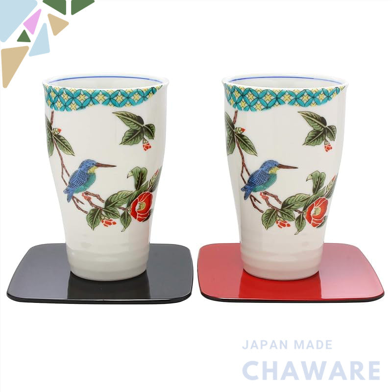 【made in japan】
Kutaniyaki Seizangama Free Cup Pair with Coasters - Gold and Silver Leaf Design