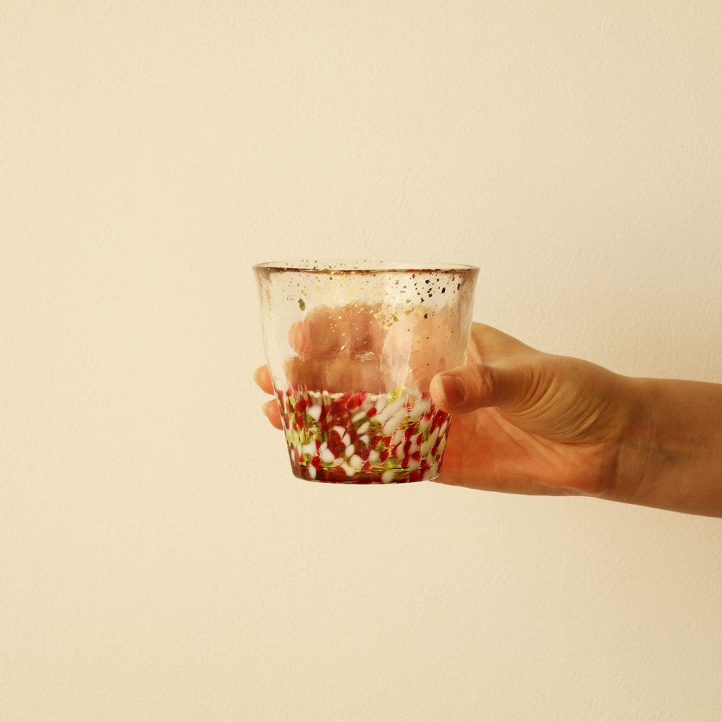 ADERIA Tsugaru Biidoro Ice Flower Gold Color Rock Glass Spring 300ml Made in Japan with Special Wooden Box