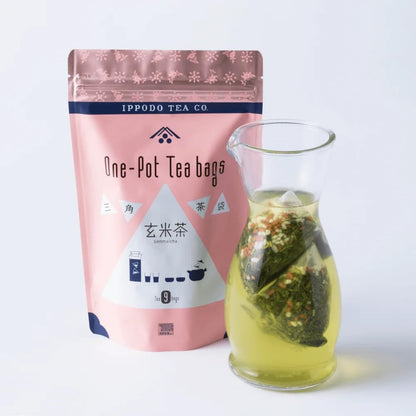 Ippodo Tea Shop Triangular Tea Bag Genmaicha - Pack of 9 Bags - Premium Japanese Green Tea Blended with Roasted Brown Rice