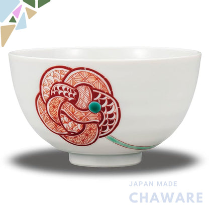 【made in japan】
Stylish and Compact Waza no Kura Kutani Porcelain Rice Bowl with Red Drawing and Mizuhiki Design - Premi