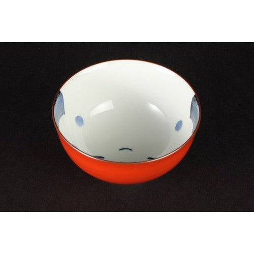 [Made in Japan] Hasami Ware Rice Bowl with Akame Pattern in Red - Traditional Japanese Ceramic Tableware, Perfect for Serving Rice and Side Dishes, Item No. 73034.