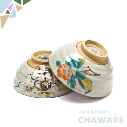 【made in japan】
Kutsuki Pair Rice Bowls - Fūjin Raijin & Camellia with Bird Design, High-Quality Ceramic, Insulated, 5.3