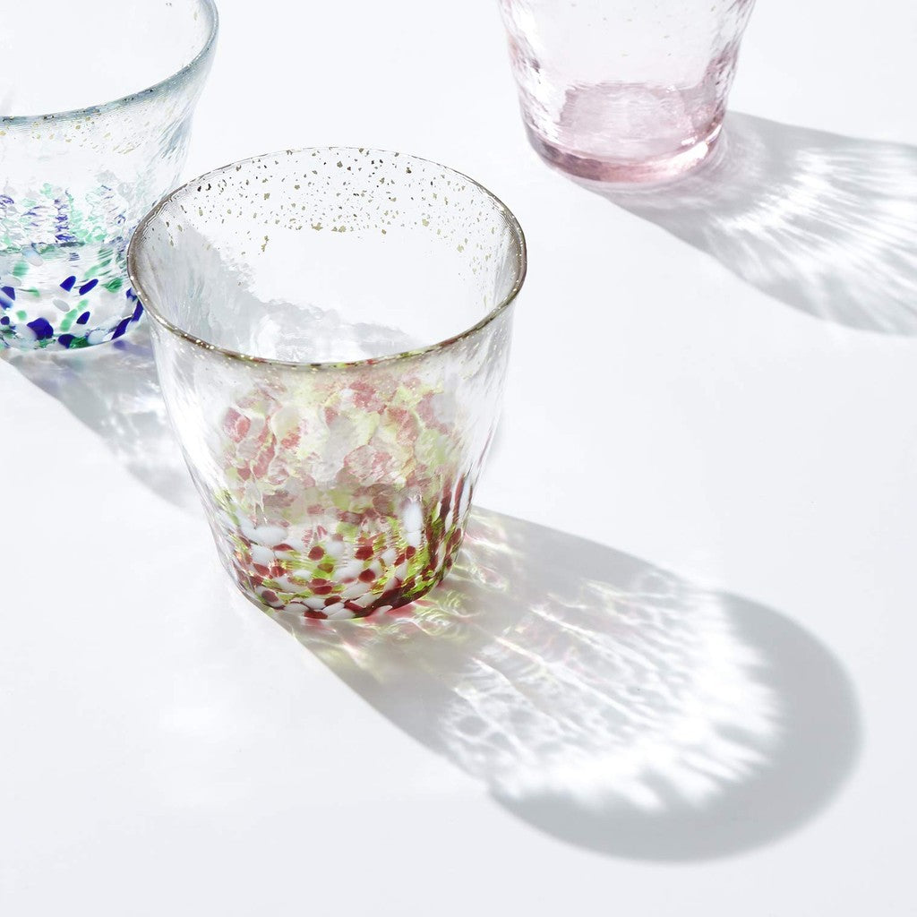 ADERIA Tsugaru Biidoro Ice Flower Gold Color Rock Glass Spring 300ml Made in Japan with Special Wooden Box