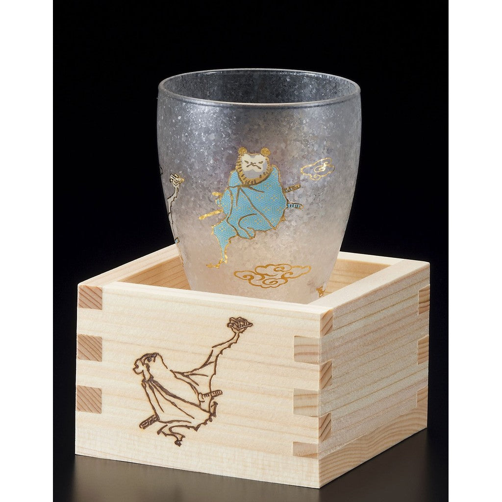 ADERIA Sake Glass Lucky Animals Bat Masu Sake Glass 100ml [Premium Nippon Taste / Hinoki Masu / Cup with Masu] Made in Japan Gift Box Included Birthday Gift Present 6781