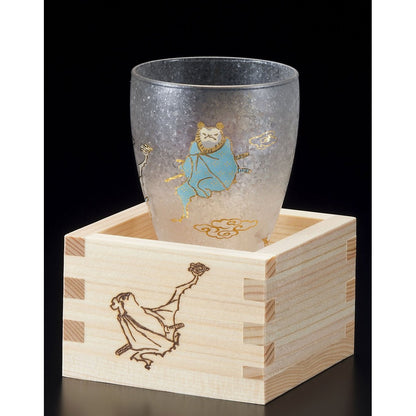 ADERIA Sake Glass Lucky Animals Bat Masu Sake Glass 100ml [Premium Nippon Taste / Hinoki Masu / Cup with Masu] Made in Japan Gift Box Included Birthday Gift Present 6781