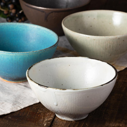 [made in Japan] Marui Seito Shigaraki Ware Hechimon Rice Bowl - 12cm Ivory Bead glaze