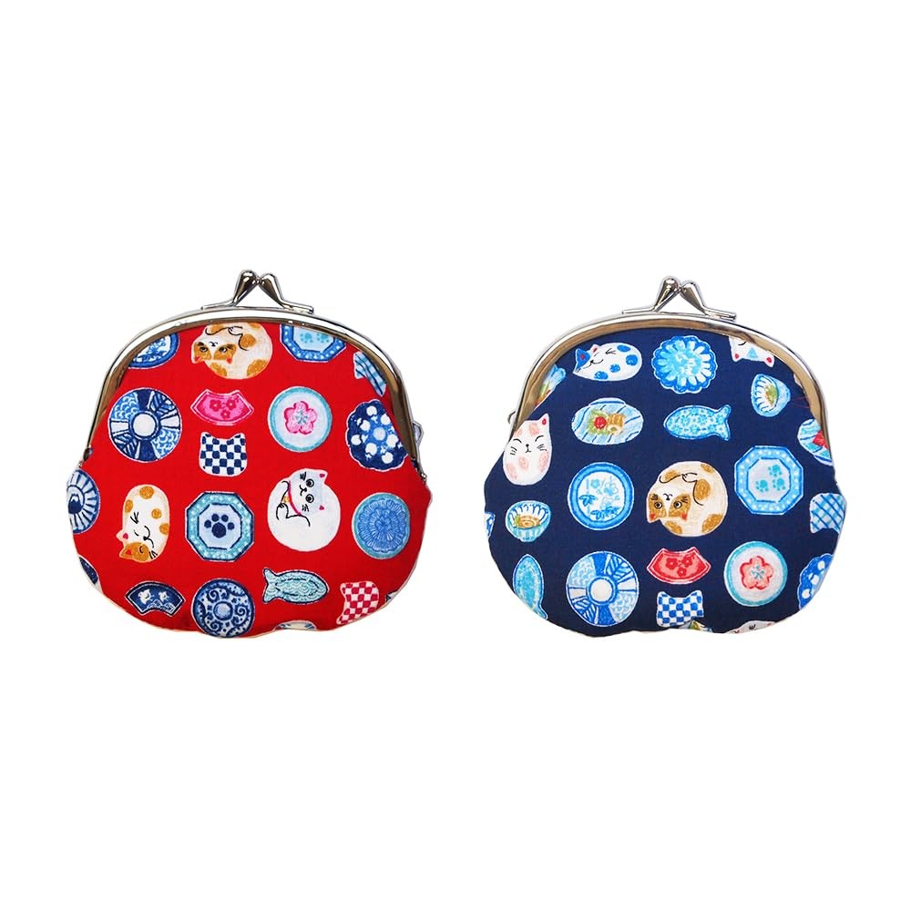 Kyoyu Japanese-Made Cat & Dog Coin Purse Pouch - 12x11.5cm, 3.3in, Cotton, Cute Design, Traditional Japanese Goods, Lucky Charm