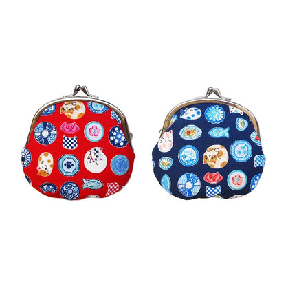 Kyoyu Japanese-Made Cat & Dog Coin Purse Pouch - 12x11.5cm, 3.3in, Cotton, Cute Design, Traditional Japanese Goods, Lucky Charm
