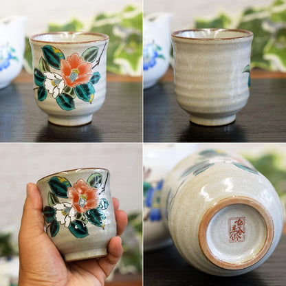 【made in japan】
Waza no Kura Stylish Japanese Tea Cup - Kutani Ware Yu-Don - Red and White Camellia Design - Elegant Ceramic Tea Bowl - Authentic Japanese Tableware, Made in Japan.