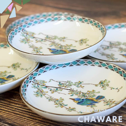 "Waza no Kura Plate Set – Stylish Tableware, Kutani Ware Small Plates, 5-Piece Set, Kawasemi, Ceramic, Japanese Tablewar