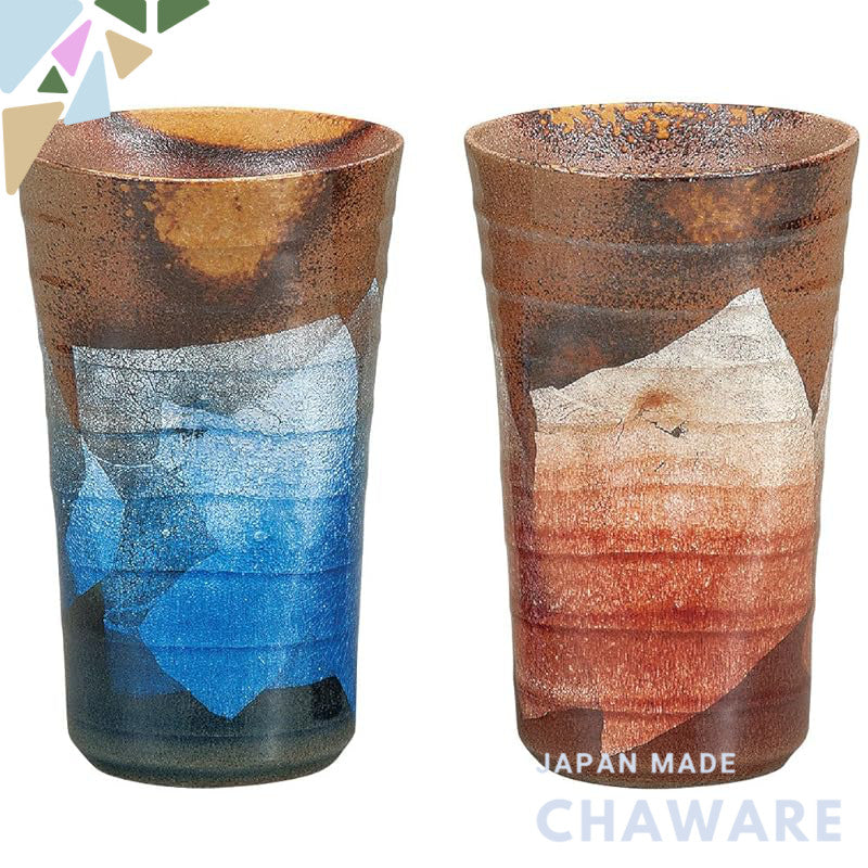 【made in japan】
Kutani Porcelain Pair of Beer Glasses with Silver Decoration, Stylish Japanese Drinkware, Elegant Tablew