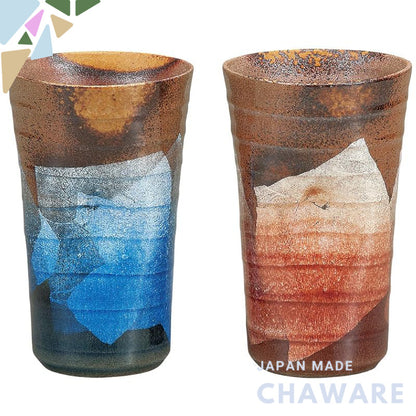 【made in japan】
Kutani Porcelain Pair of Beer Glasses with Silver Decoration, Stylish Japanese Drinkware, Elegant Tablew