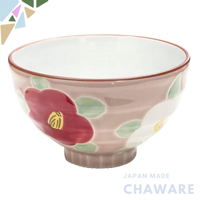 【made in japan】
Hand-Painted Hasami Porcelain Rice Bowl by Yamashita Toen, Glazed Camellia Design, Pink Color, Ideal for