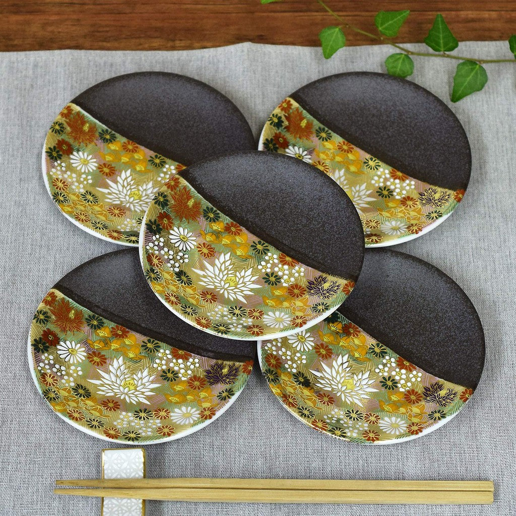 Plate Stylish Kutani Ware Small Plate Set of 5 Kinkabutsu Ceramic Small Plates Side Plates Japanese Tableware