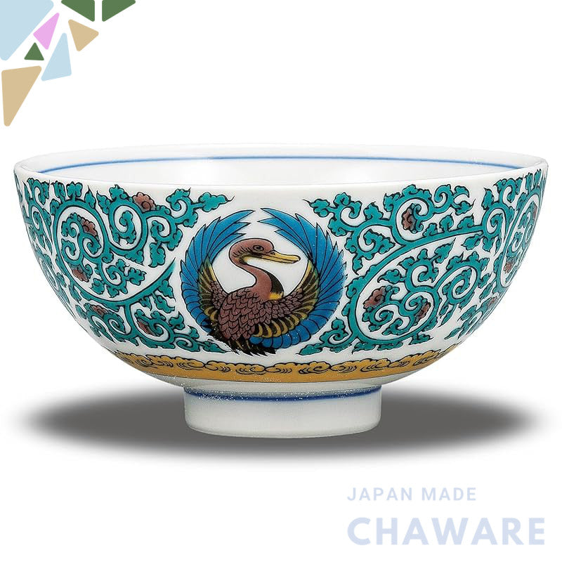 【made in japan】
Stylish Japanese Kutani Ceramics Rice Bowl with Crane and Arabesque Design, Luxury Tableware, Made in Ja