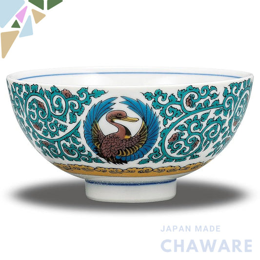 【made in japan】
Stylish Japanese Kutani Ceramics Rice Bowl with Crane and Arabesque Design, Luxury Tableware, Made in Ja