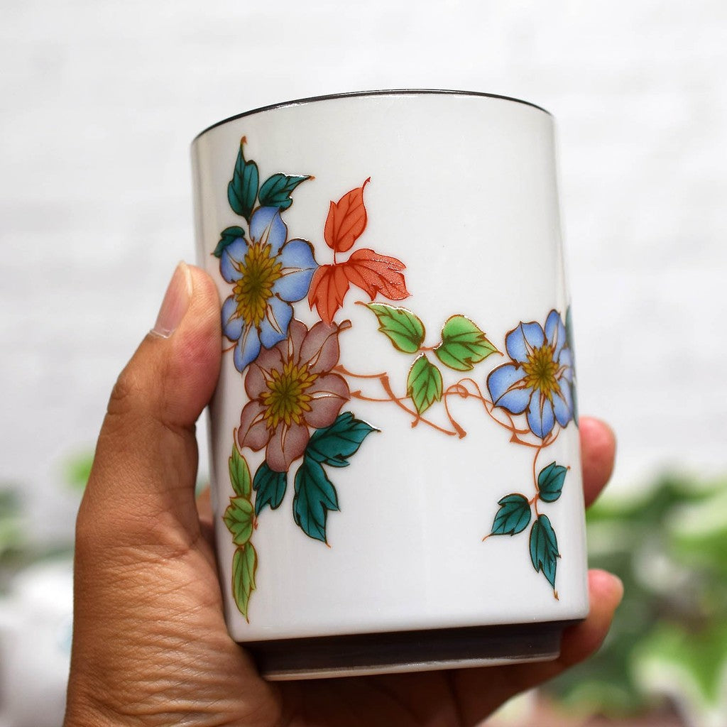 [Made in Japan] Waza no Kura Large Japanese Tea Cup, Kutani Ware, Tessen Style, Ceramic Traditional Tableware, Made in Japan, Perfect for Tea Lovers