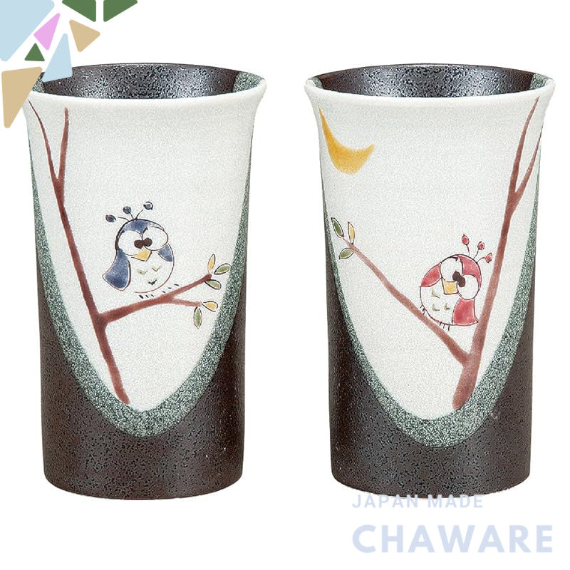 【made in japan】
Waza no Kura Kutani Porcelain Owl Beer Glasses Pair - Stylish Japanese Tableware, Ceramic Drinkware, Aut