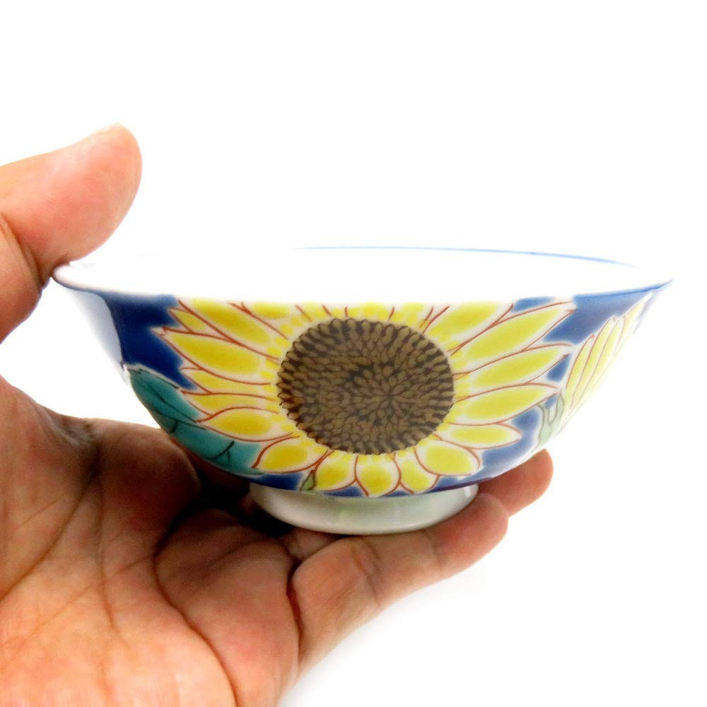 【made in japan】"Waza no Kura Kutani Ware Rice Bowl with Sunflower Design, Premium Ceramic Tableware, Elegant Japanese Dish, Perfect Gift for Celebrating 70th Birthday"