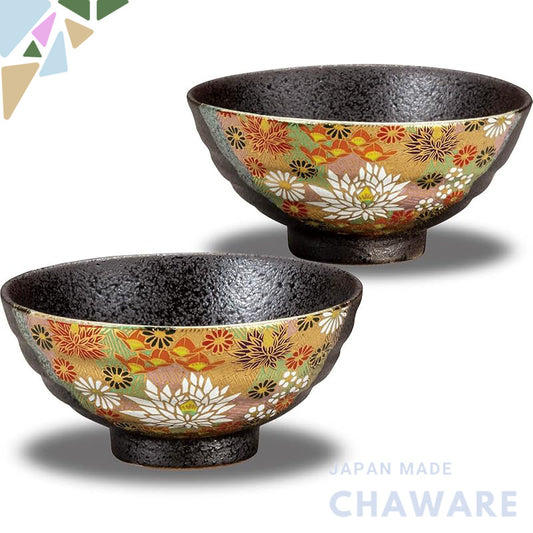 【made in japan】
Waza no Kura Stylish Couple Rice Bowls - Kutani Ware Pair, Elegant Tableware, Gold Floral Design, Premiu
