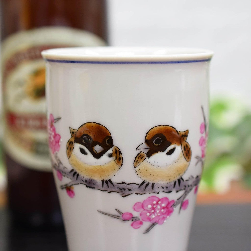 【made in japan】
Waza no Kura Stylish Beer Glass - Ceramic Sakeware, Kutani Porcelain Sparrow Design, Premium Japanese Brand Tableware Cup, Made in Japan.