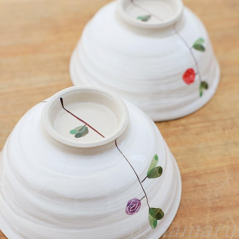 【made in japan】
Hasami Porcelain Pair of Rice Bowls - Kihou Kiln with White Slip Flower Design, Ideal for Couples, Perfect for Rice, Gift for Weddings and Special Occasions