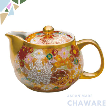 【made in japan】
Kutani Ware Iwataya Teapot with Gold Flower Design and Strainer, Model AP7-0454 - Perfect for Brewing Te