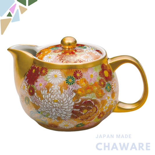 【made in japan】
Kutani Ware Iwataya Teapot with Gold Flower Design and Strainer, Model AP7-0454 - Perfect for Brewing Te