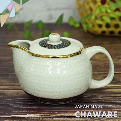 【made in japan】
Stylish Kyusu Teapot, Kutani Ware with White Shippo, Japanese Ceramic Tea Pot with Infuser, Authentic Ja
