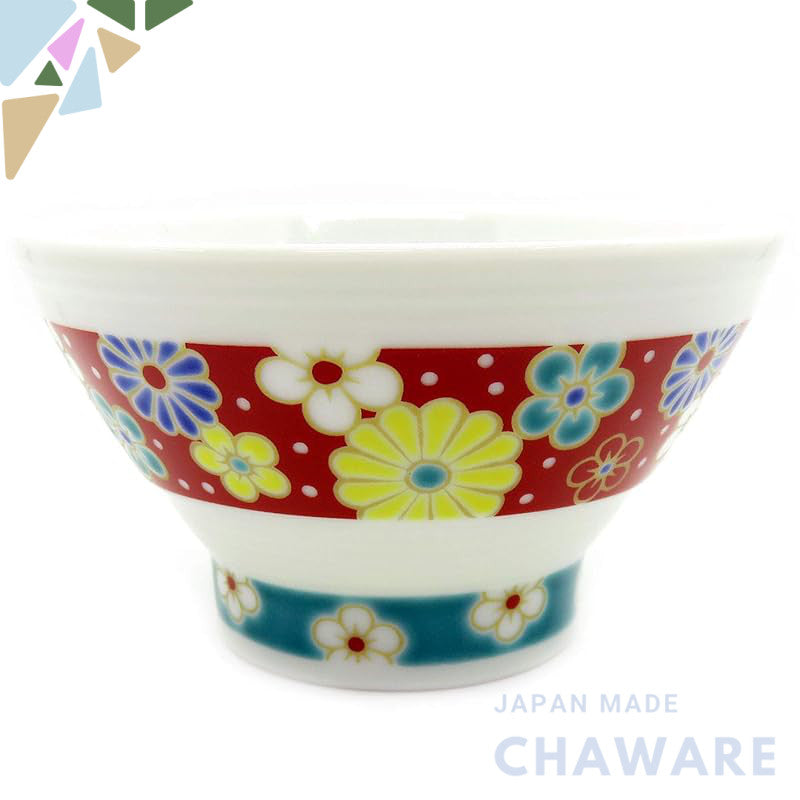 【made in japan】
Waza no Kura Kutani Ware Senda Pattern Rice Bowl with Plum and Chrysanthemum Design, Elegant Ceramic Tab