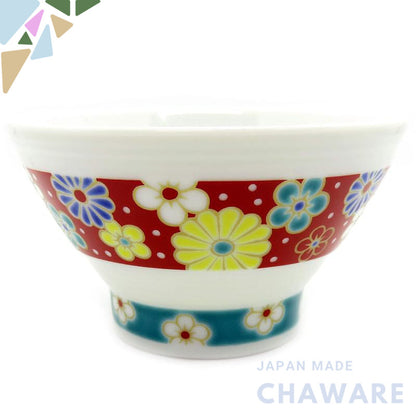 【made in japan】
Waza no Kura Kutani Ware Senda Pattern Rice Bowl with Plum and Chrysanthemum Design, Elegant Ceramic Tab