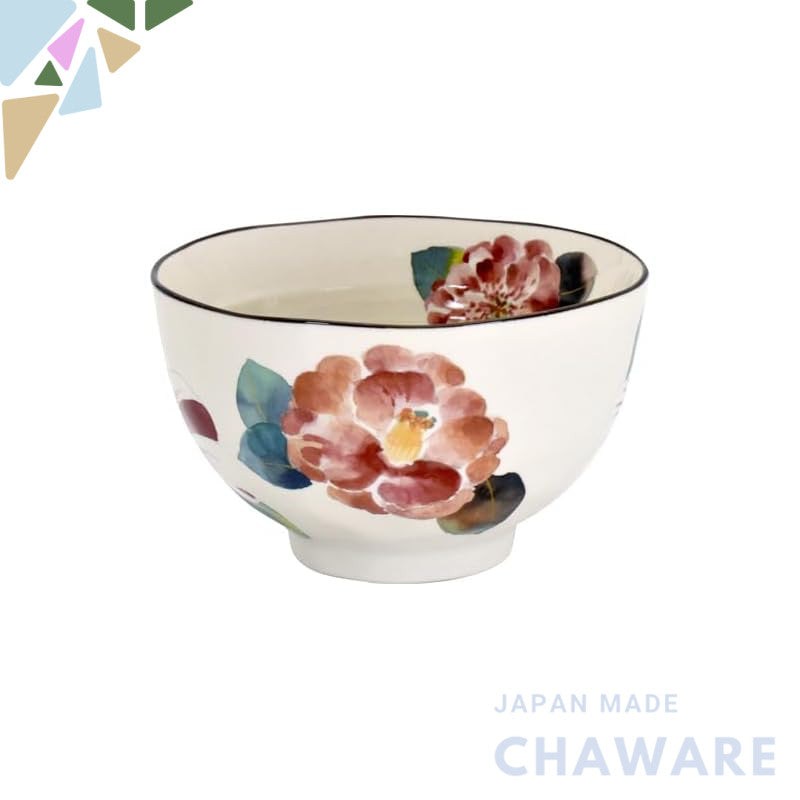 【made in japan】
Ceramic Aoi Kisai Rice Bowl with Camellia Design, Size: Approx. φ11cm, H6.6cm - Perfect for Serving Deli