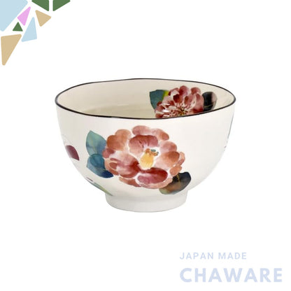 【made in japan】
Ceramic Aoi Kisai Rice Bowl with Camellia Design, Size: Approx. φ11cm, H6.6cm - Perfect for Serving Deli