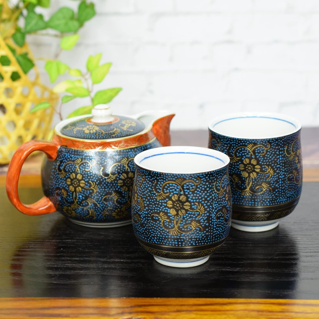 【made in japan】
Kutani Ceramic Teacup and Teapot Set, Aoyoroi-sen Design, Traditional Japanese Tableware, Made in Japan