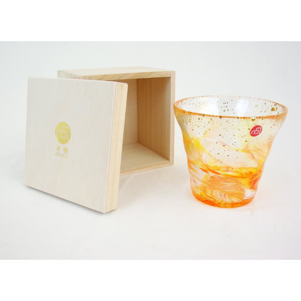 ADERIA Tsugaru Vidro Ice Flower Gold Leaf Rock Glass, Evening, 300ml, Made in Japan, Comes in a Special Wooden Box, For Highballs, Whiskey, Beer, Sake, Shochu, Stylish, Suitable for Brandy, Beer, Gift for Women, Mother's Day, Father's Day, Couples, Men, H