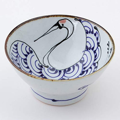 [Made in Japan] Koto Hogi Hasami Ware Rice Bowl - 12cm White Porcelain with Crane Design, Nishikai Pottery Kurawanka Bowl, Product Code 18195. Perfect for Elegant Dining.
