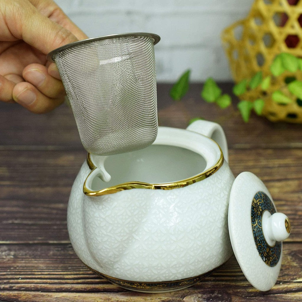 【made in japan】
Stylish Kyusu Teapot, Kutani Ware with White Shippo, Japanese Ceramic Tea Pot with Infuser, Authentic Japanese Tableware