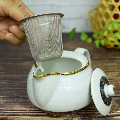 【made in japan】
Stylish Kyusu Teapot, Kutani Ware with White Shippo, Japanese Ceramic Tea Pot with Infuser, Authentic Japanese Tableware