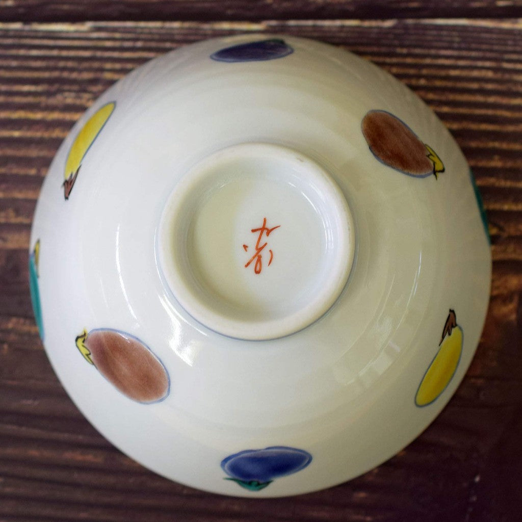 【made in japan】
Waza no Kura Stylish Rice Bowl - Kutani Porcelain, Colorful Eggplant Design, Ideal for Japanese Cuisine, Perfect for Birthday Gifts and Table Setting.