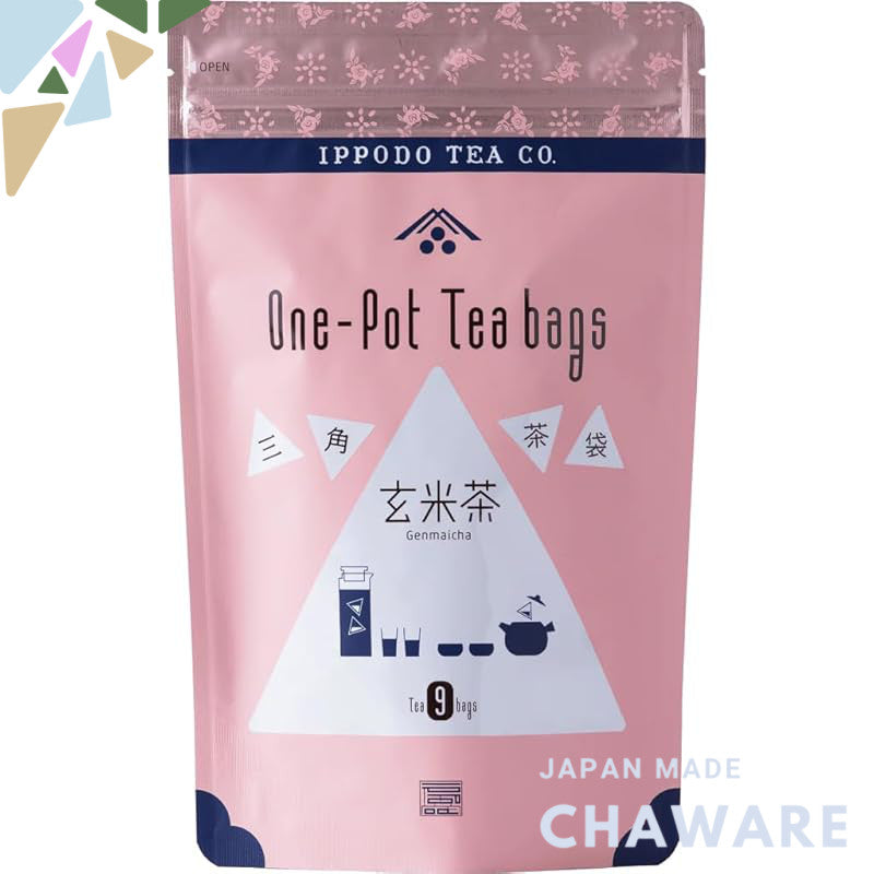 Ippodo Tea Shop Triangular Tea Bag Genmaicha - Pack of 9 Bags - Premium Japanese Green Tea Blended with Roasted Brown Ri