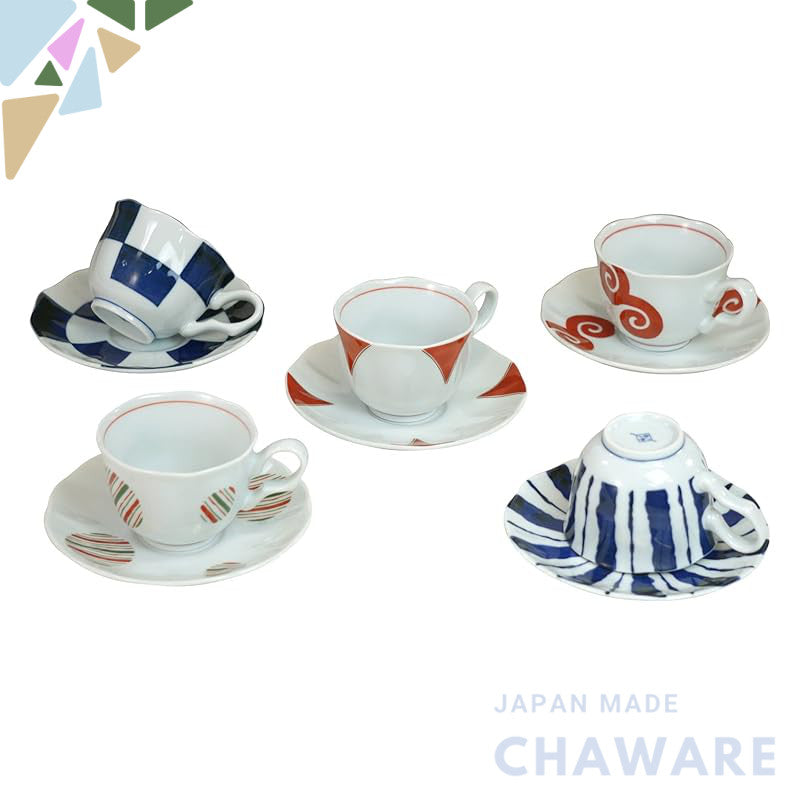 Hasami Porcelain Modern Pattern Rice Bowl Set - 11.5 cm, Japanese Dishwasher and Microwave Safe, Gift for Weddings and Mother's Day - Made in Japan