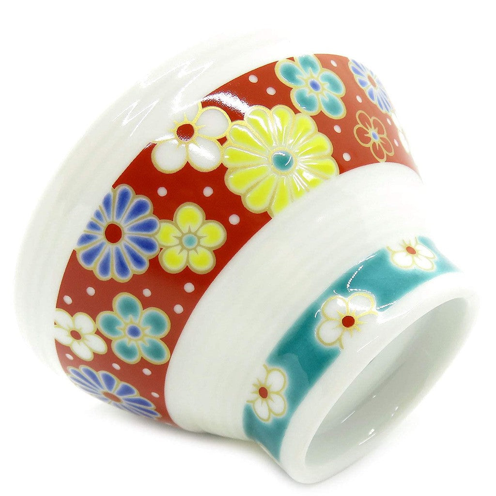 【made in japan】Waza no Kura Kutani Ware Senda Pattern Rice Bowl with Plum and Chrysanthemum Design, Elegant Ceramic Tableware, Perfect for Japanese Cuisine, Ideal for Special Occasions and Gifts.