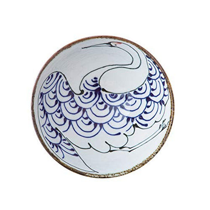 [Made in Japan] Koto Hogi Hasami Ware Rice Bowl - 12cm White Porcelain with Crane Design, Nishikai Pottery Kurawanka Bowl, Product Code 18195. Perfect for Elegant Dining.