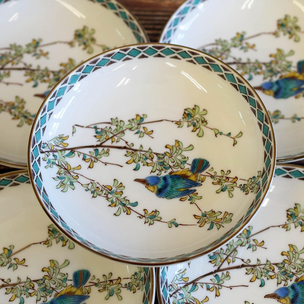 Waza no Kura Plate Set – Stylish Kutani Ware Small Plates, 5-Piece Set, Kingfisher Design, Ceramic, Japanese Tableware, Side Plates, Made in Japan