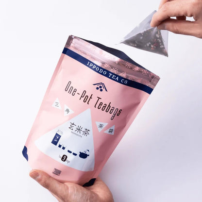 Ippodo Tea Shop Triangular Tea Bag Genmaicha - Pack of 9 Bags - Premium Japanese Green Tea Blended with Roasted Brown Rice