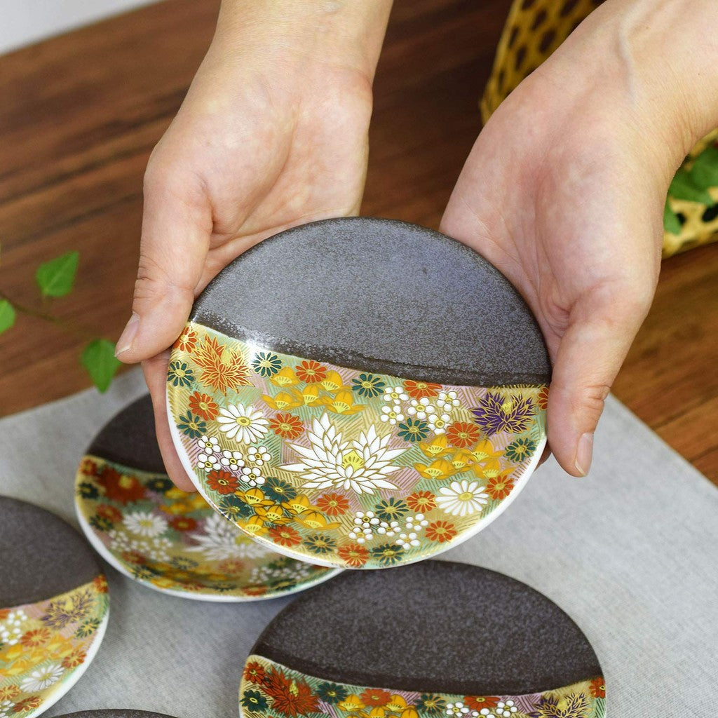 Plate Stylish Kutani Ware Small Plate Set of 5 Kinkabutsu Ceramic Small Plates Side Plates Japanese Tableware