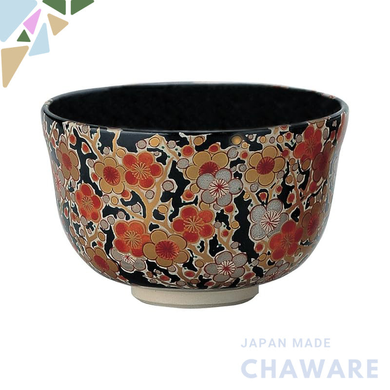 【made in japan】
Miyachi Eikou Matcha Bowl - Black, Size: Diameter 12cm x Height 7cm - Elegant Black Nishiki-Ume Design, 